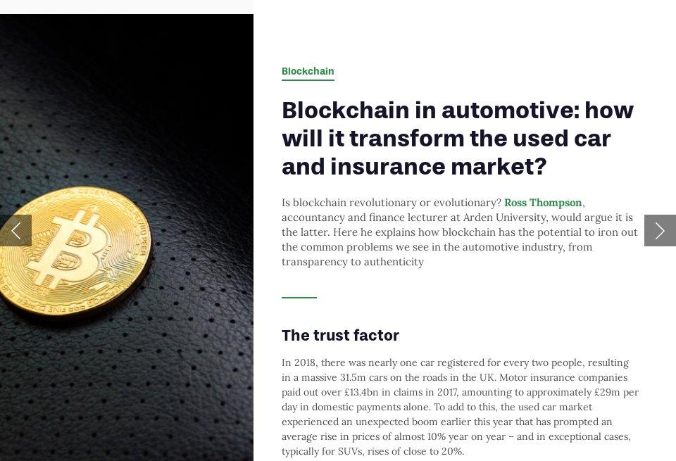 Blockchain in automotive how will it transform the used car and insurance market? Motor